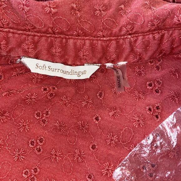 Soft Surroundings Sunwashed Eyelet Rust Red Inez Button Up Blouse Top Size S - Picture 5 of 6